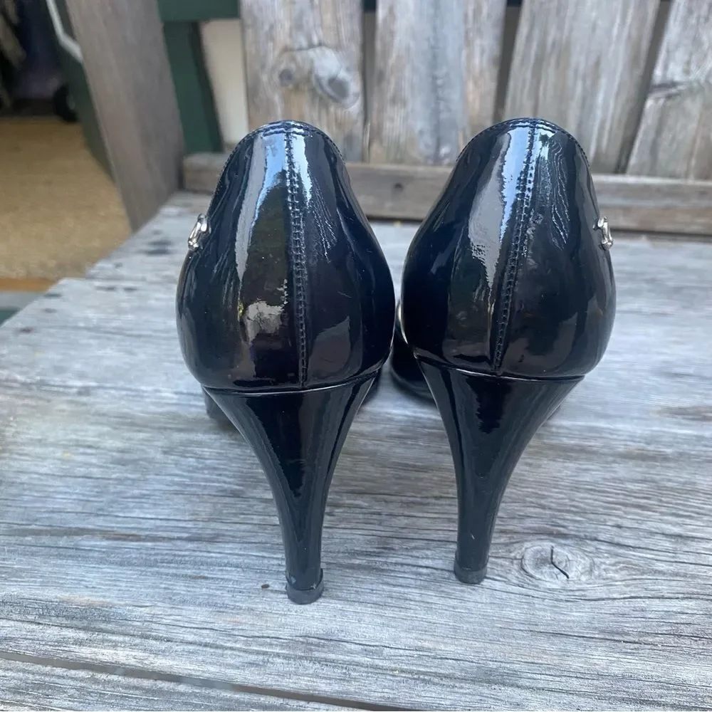 Chanel Chaus Ouvertes Noir Black Patent Heels Size 36 in navy